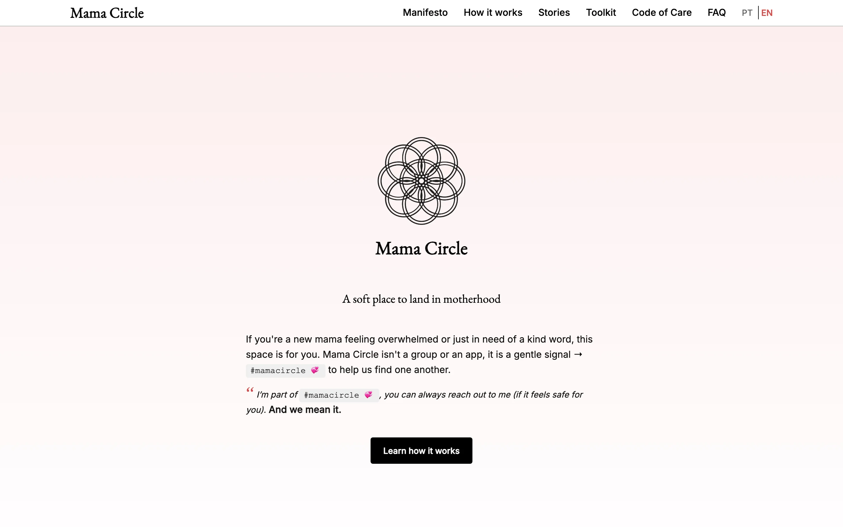 Mama Circle desktop view