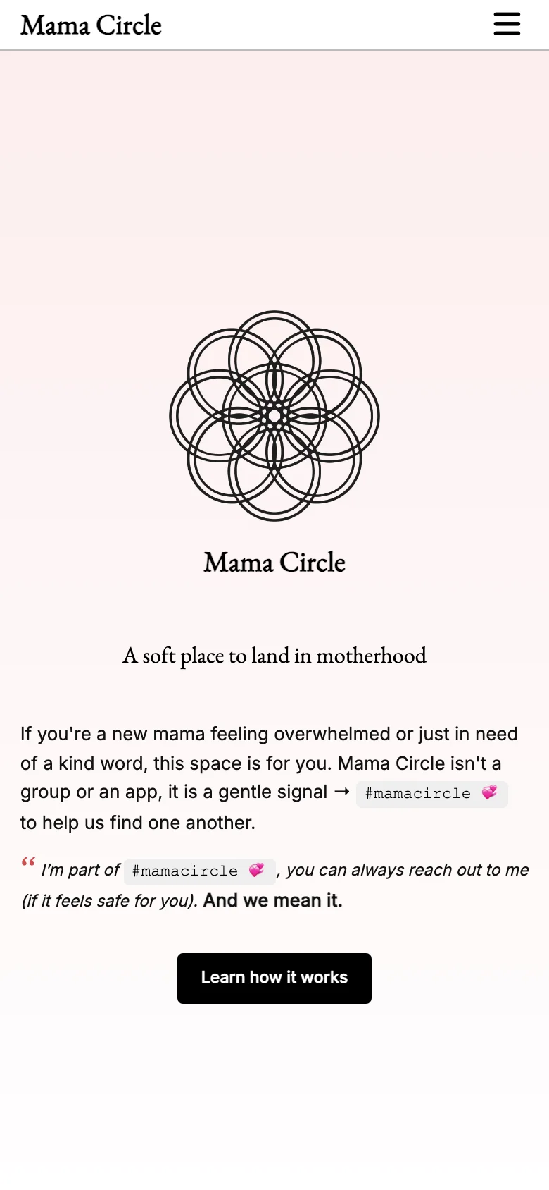 Mama Circle mobile view