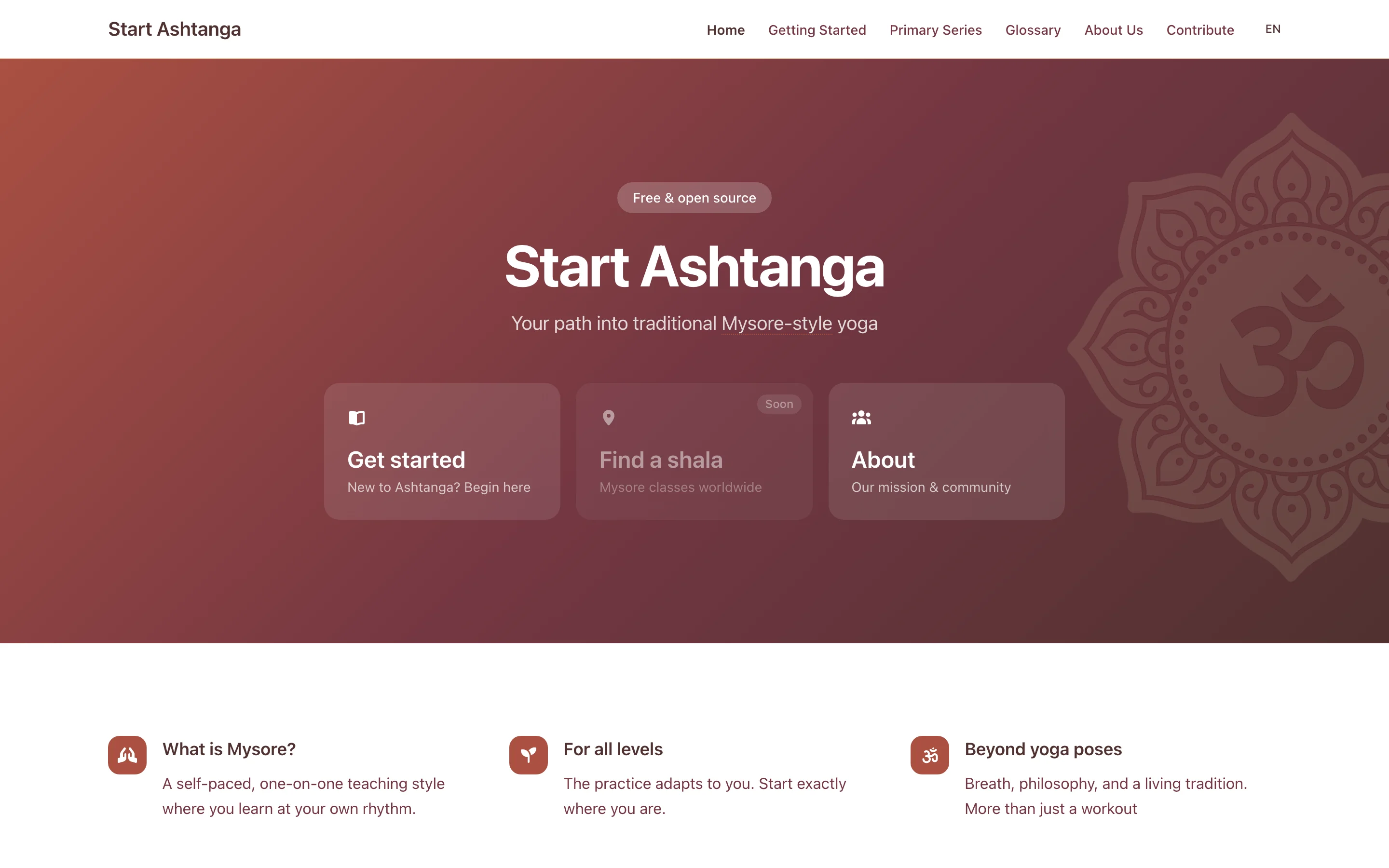 Start Ashtanga homepage on desktop